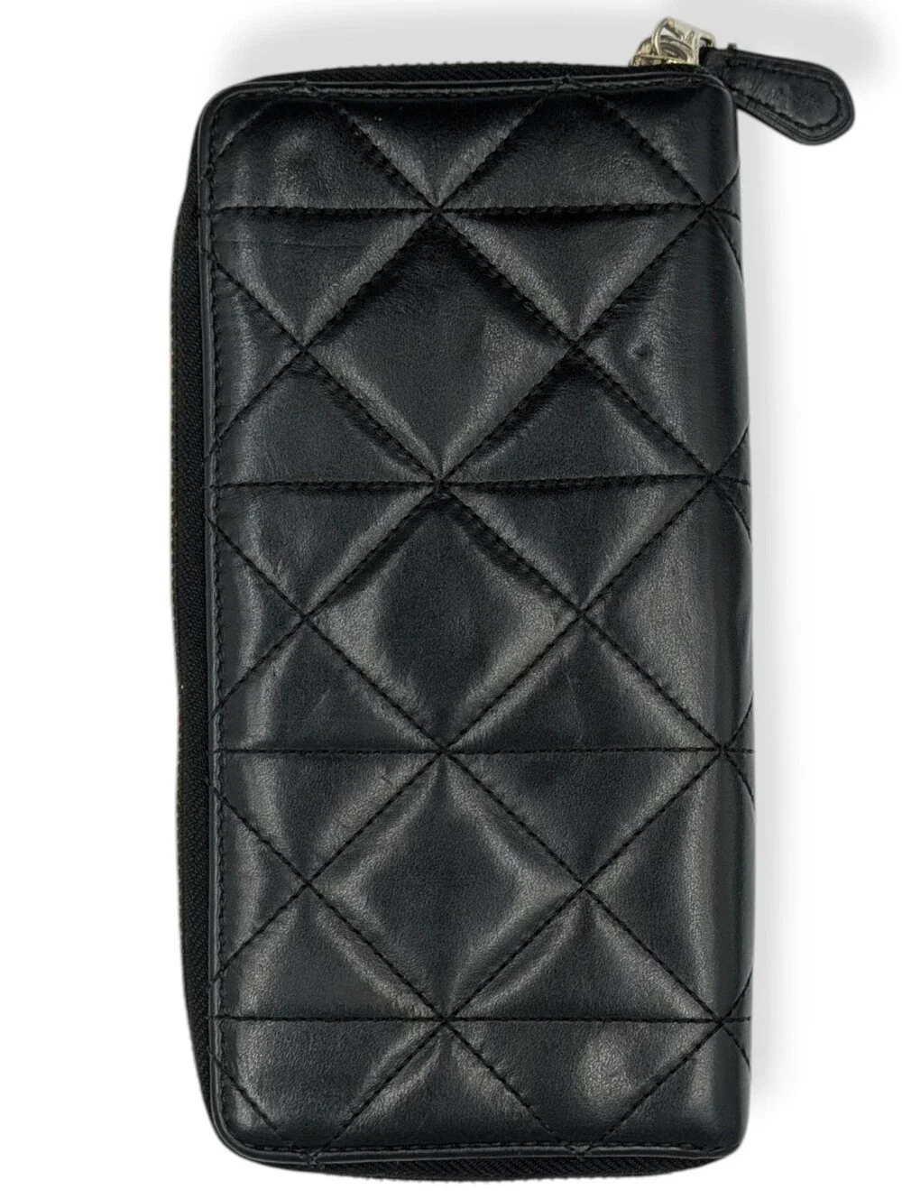 Coach Quilted Wallet Women Smooth Leather Zip Around Gold Logo Organizer Black